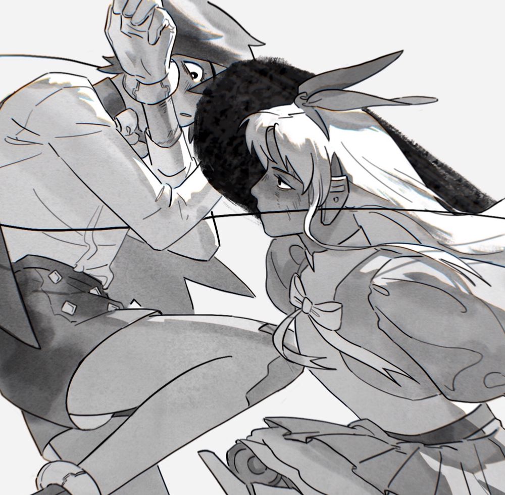 A close up of the illustration focused on Magni and Dimo’s faces as they gaze at each other right before Dimo’s punch lands.