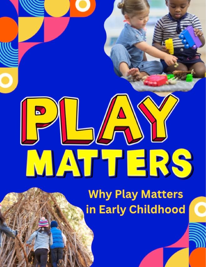 The cover art for Play Matters. Bright blue with images of children playing.

Download it here:
https://www.early-years-reviews.com/play-matters