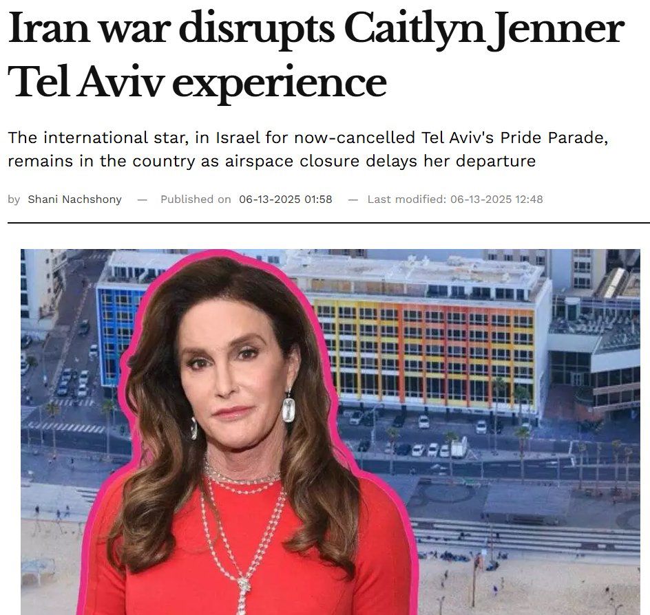 Iran war disrupts Caitlyn Jenner
Tel Aviv experience
The international star, in Israel for now-cancelled Tel Aviv's Pride Parade, remains in the country as airspace closure delays her departure
by Shani Nachshony - Published on 06-13-2025 01:58