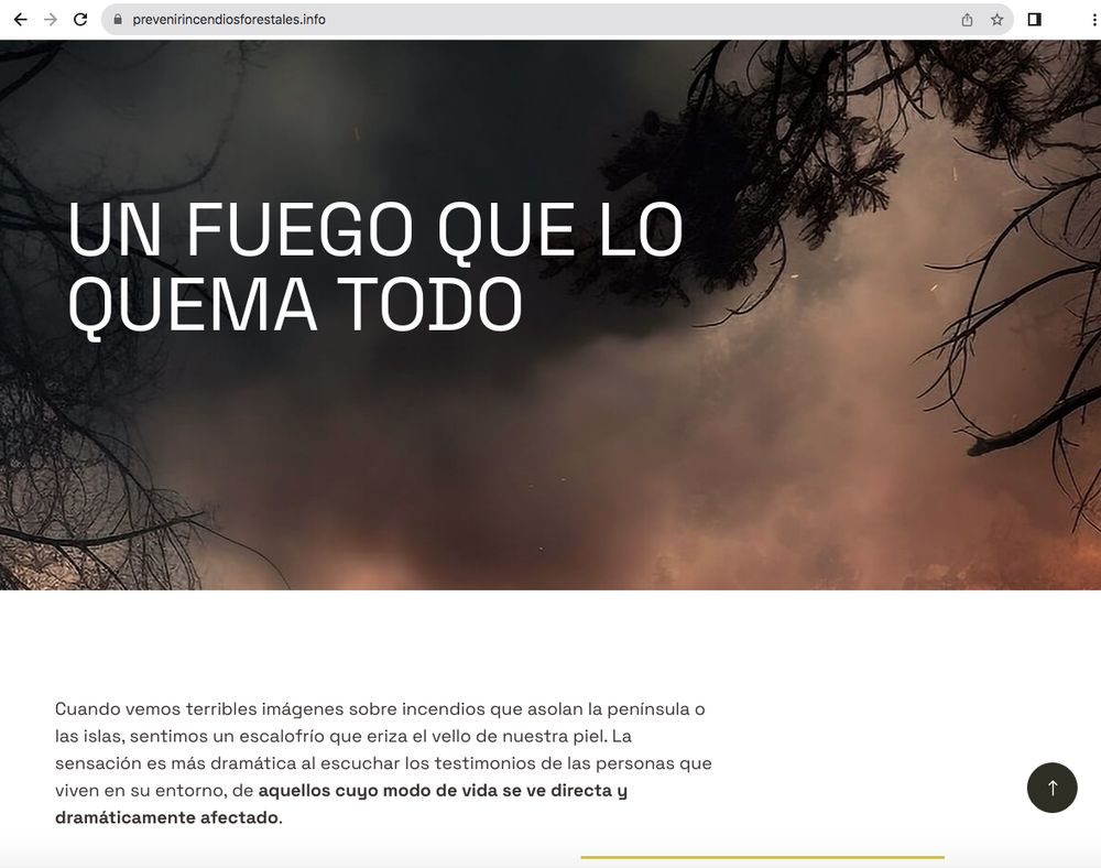 Pantallazos de la nueva web orientada a la PREVENCIÓN DE INCENDIOS FORESTALES a través de la puesta en común de recursos y herramientas.