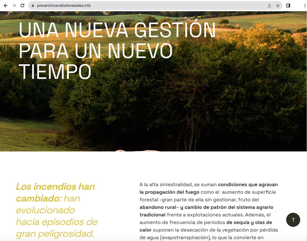 Pantallazos de la nueva web orientada a la PREVENCIÓN DE INCENDIOS FORESTALES a través de la puesta en común de recursos y herramientas.