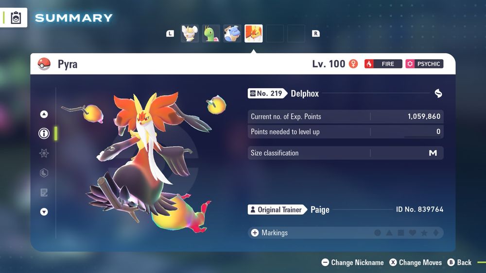 Screenshot of Mega Delphox from Pokémon Legends: Z-A