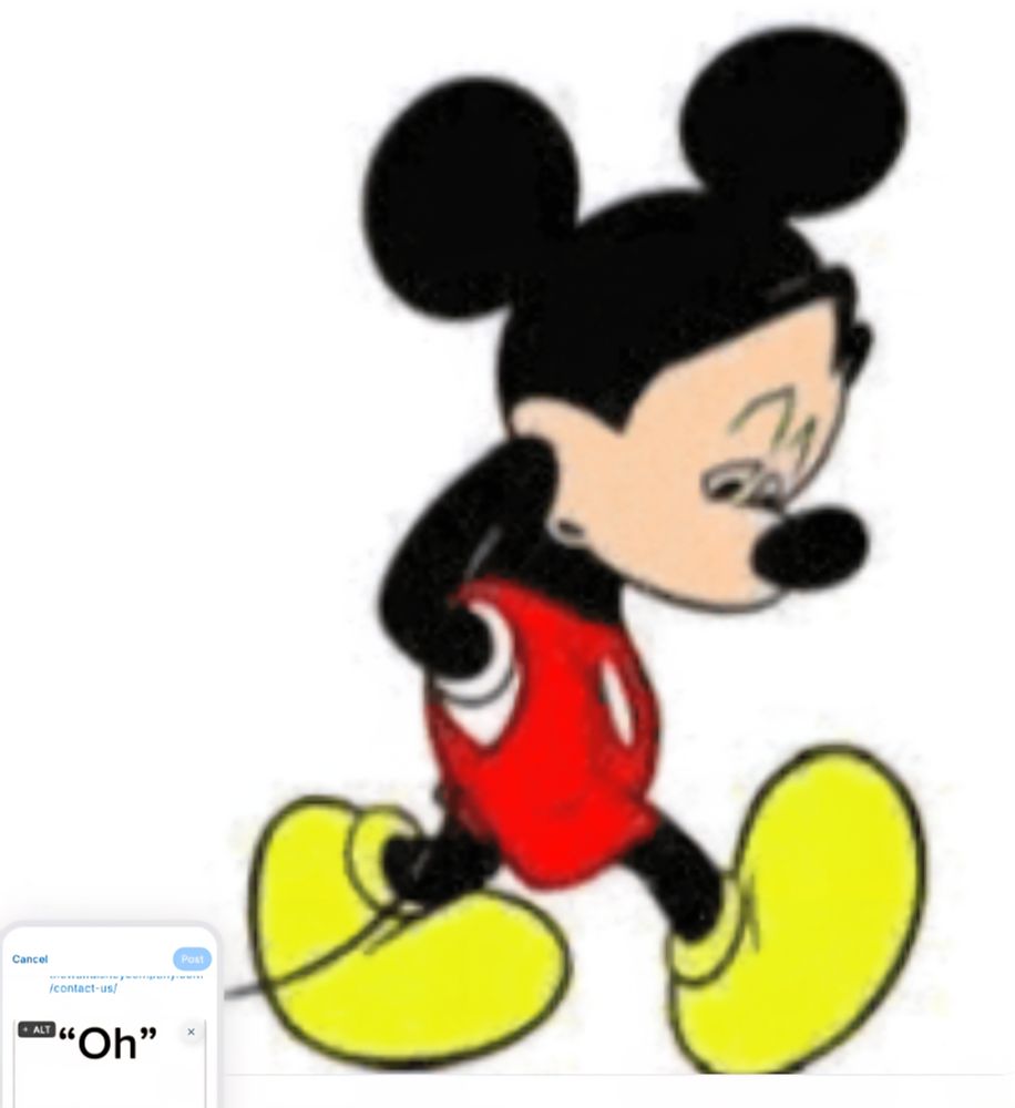 Sad Mickey Mouse walking with his head down 