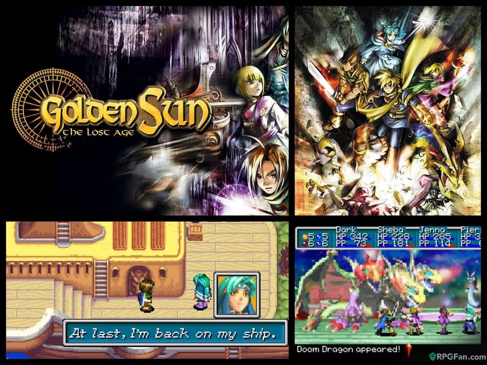 Graphic featuring Golden Sun: The Lost Age artwork and screenshots.