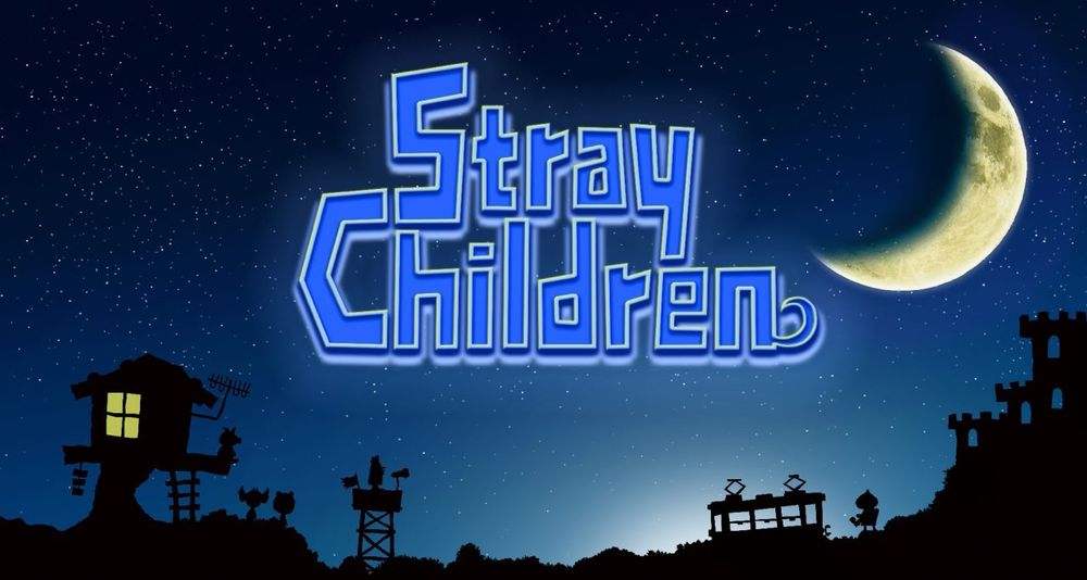 Stray Children art depicting a soothing night sky view of a town.