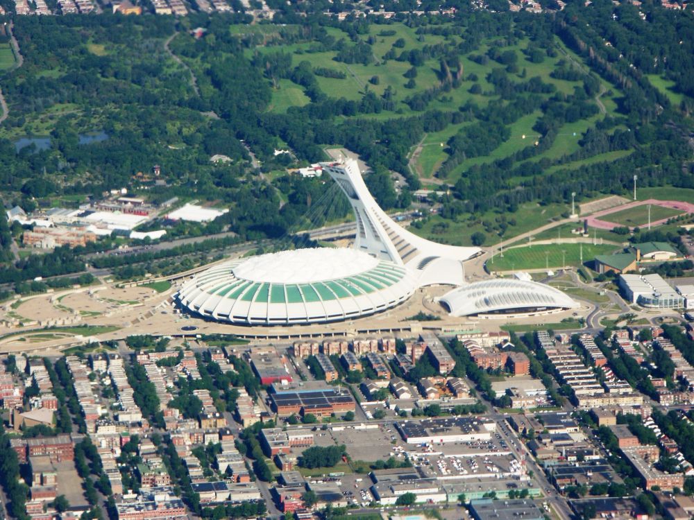 An aerial shot of Stade Olympique in Montreal.