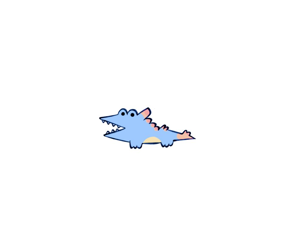 A Lagiacrus, drawn in the style of the Sanrio character Big Challenges, a little alligator. Historically, Big Challenges has not been seen for 45 years since his creation. But a recent Hello Kitty game has changed that...