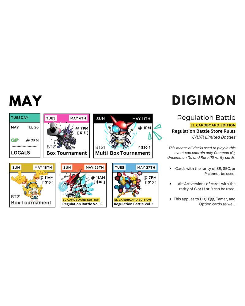 Digimon Tournament Schedule at El Cardboard TCG Lounge in Pawtucket, Rhode Island