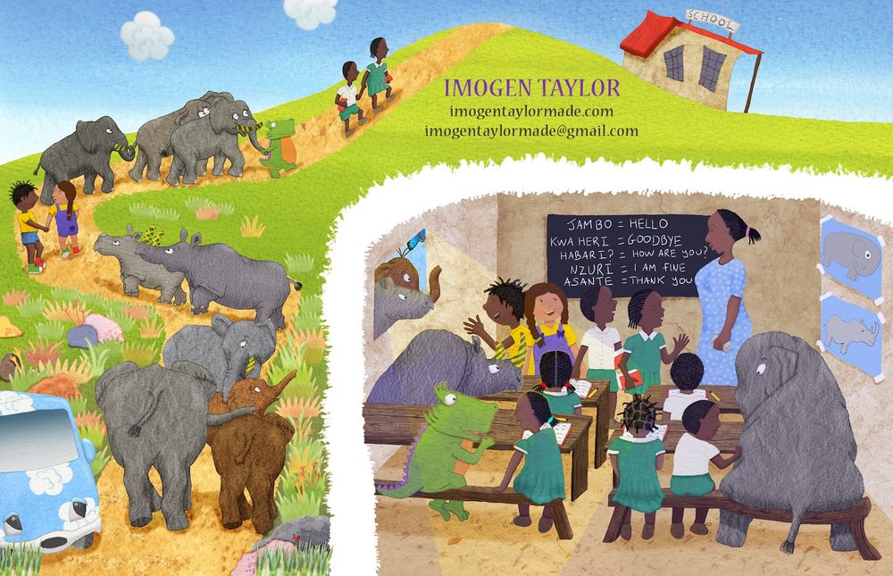 Elephants in Africa. School in Africa 