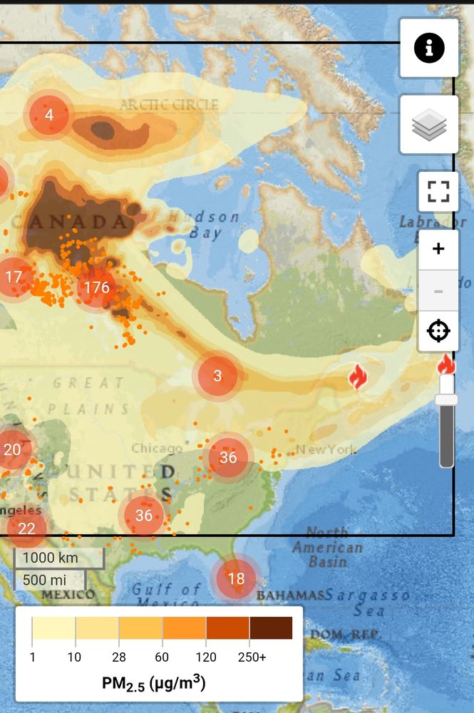 Live map of wildfires in North America. There are a lot of them, and smoke everywhere.