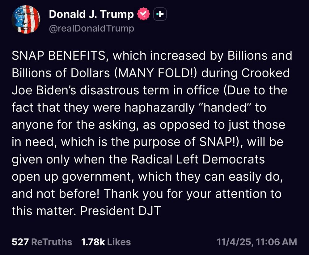 Trump admits to ignoring court order to fund SNAP intentionally to get Dems to cave on funding ACA subsidies.