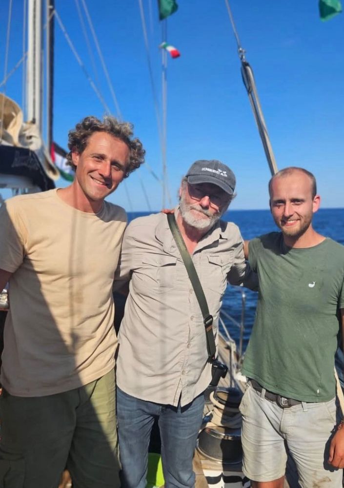 Liam Cunningham and two other activists on the Freedom Flotilla en route to bring aid to Gaza.