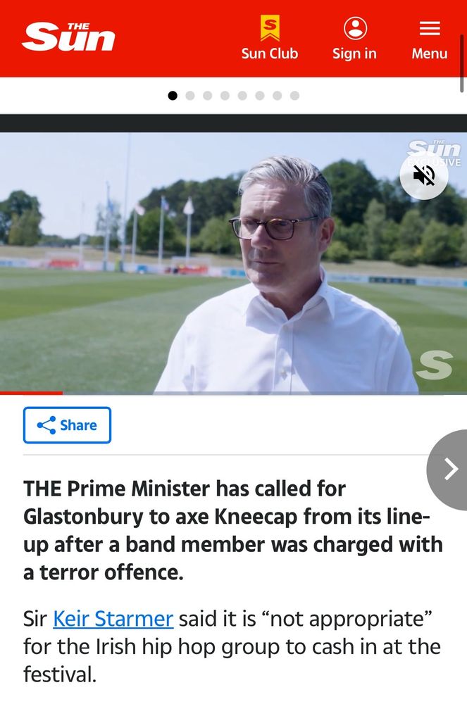 "The Prime Minister has called for Glastonbury to axe Kneecap from its line-up after a band member was charged with a terror offence" - The Sun