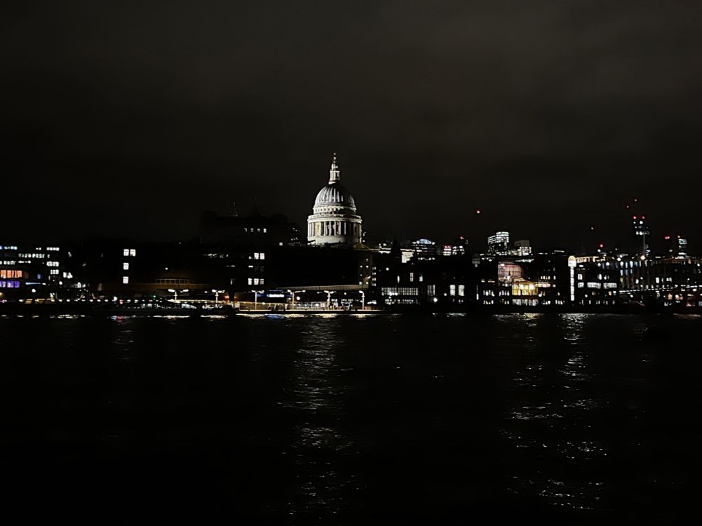 St Paul’s Cathedral (1710)
11 December 2025

Night. River Thames in foreground. St Paul’s and surrounding buildings illuminated in background. 