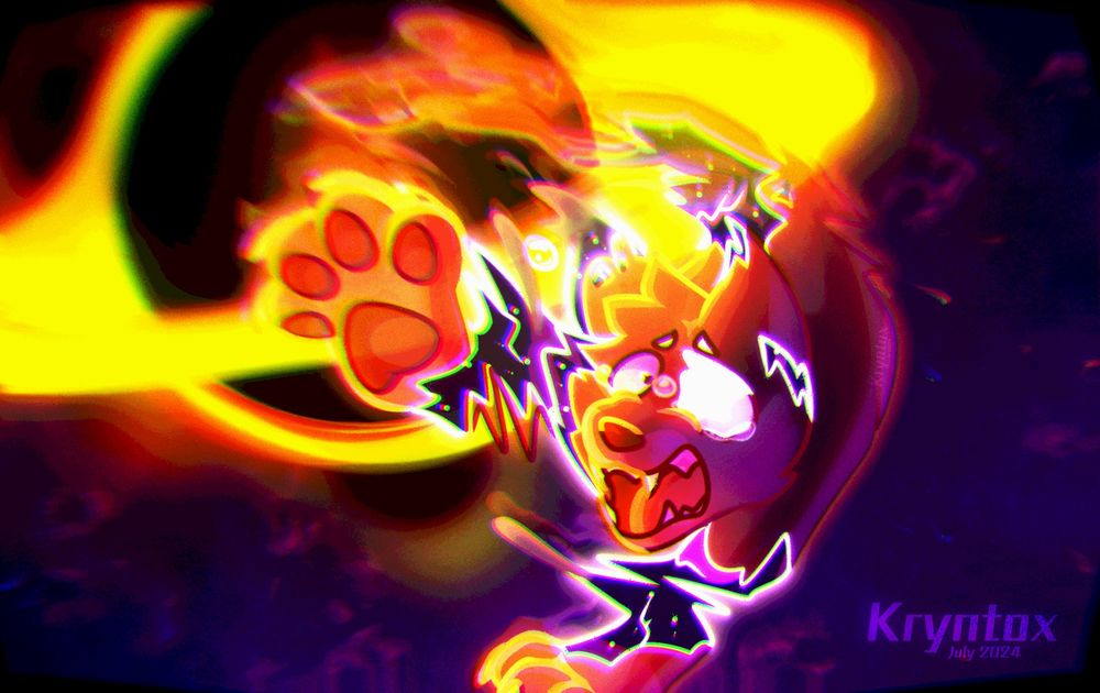 A piece depicting a space scene, primarily featuring a black hole. There is a wolf being dragged in by the black hole's gravity, a scared expression on its face as it reaches a paw out to escape. Parts of their body are turning to stardust as their body "spaghettifies", fading in opacity the closer it gets to the black hole.