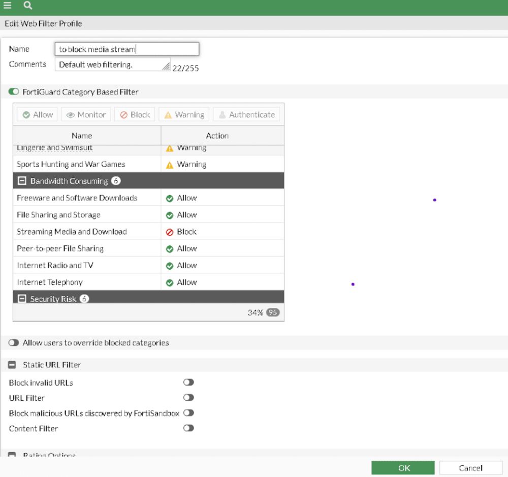 How to block media streaming using web filter Bandwidth Consuming category when other categories are still allowed - PUPUWEB