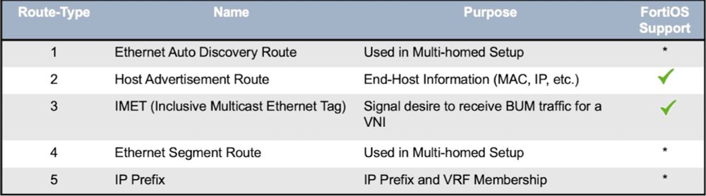 EVPN Route Type supported by FortiOS - PUPUWEB