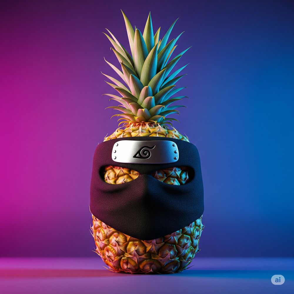 A pineapple with a ninja mask on.