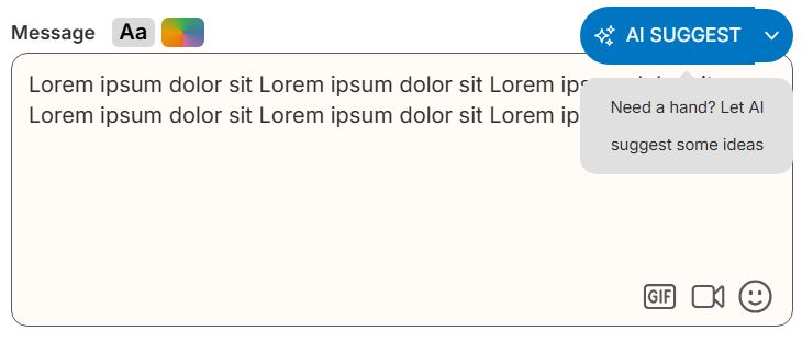 Screenshot of collection pot UI, with a box for me to type my message, but over the top there is a message "Need a hand? Let AI suggest some ideas" blocking my view of the text I'm trying to type!