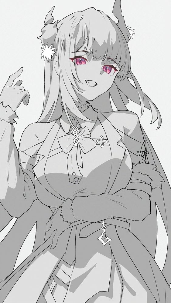 monochrome portrait work in progress lineart of nerissa ravencroft from hololive