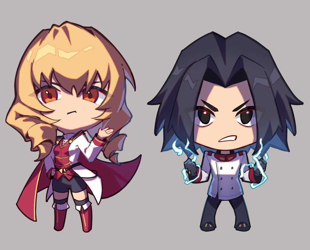 chibi illustrations of Wagner and Akatsuki from under night in birth