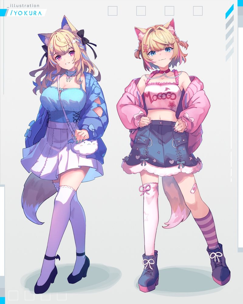 hololive fuwamoco casual outfits full body illustrations
