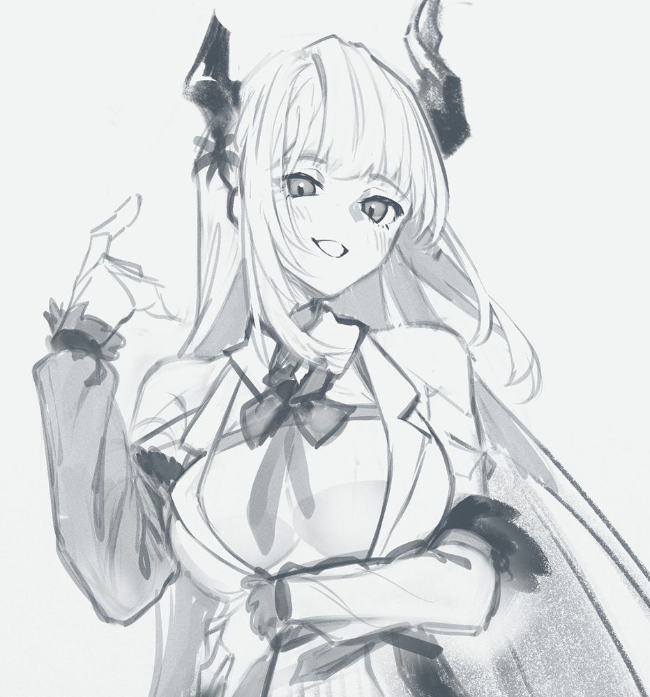 nerissa ravencroft from hololive bust sketch. she looks down smugly