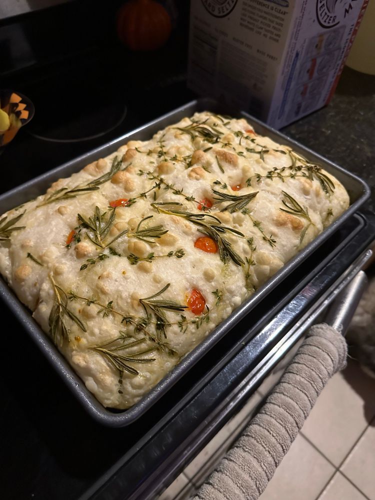Focaccia bread with rosemary and thyme