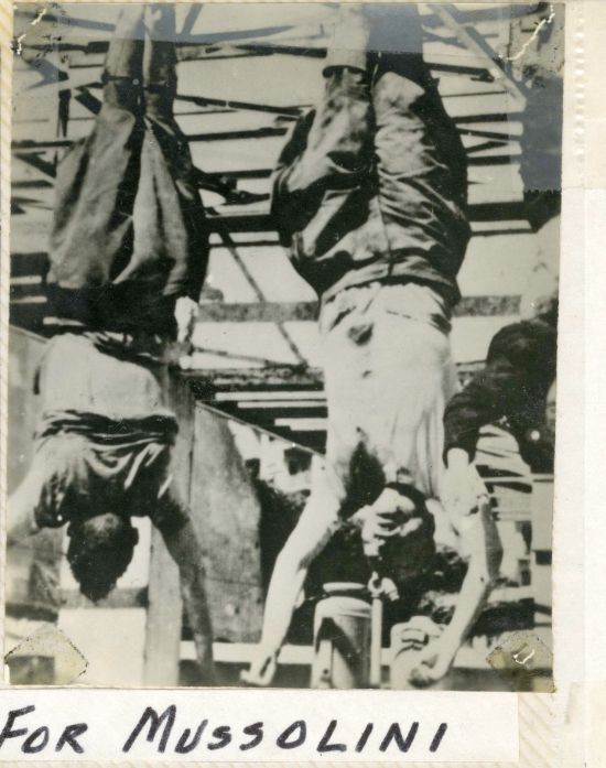 A picture of Mussolini hung up upside down.that’s all 