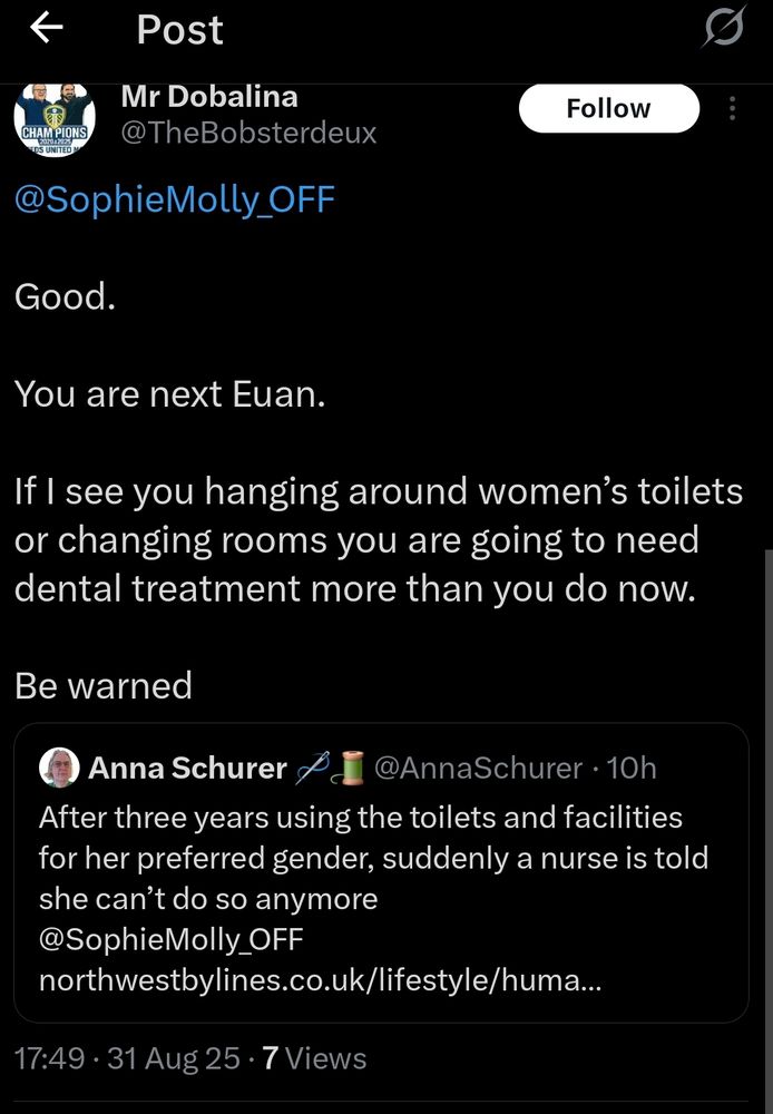 Threat of violence directed at Sophie via a Twitter tweet.