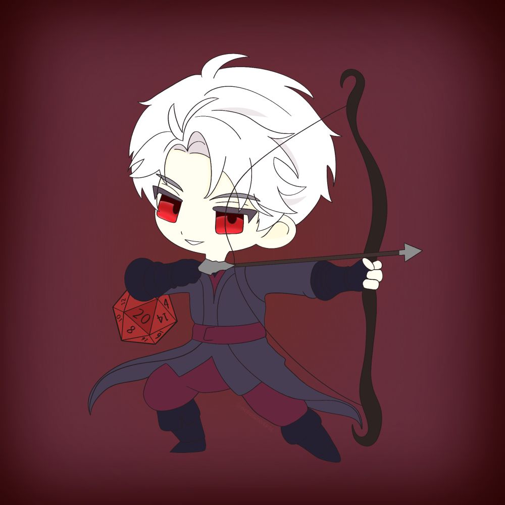 Sylus from love and deepspace as a dnd ranger in chibi art style 