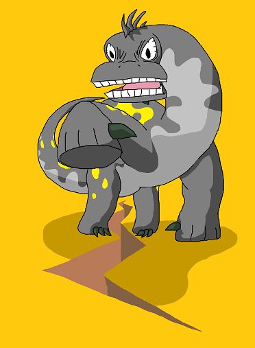 Nigo from Fossil Fighters Champions, a Grey and Yellow "long neck" Dinosaur with a strange mouth
despite appearances, its actually an extremely powerful Vivosaur, so much so that it starts the battle asleep
and once it wakes up... it's gonna hurt.