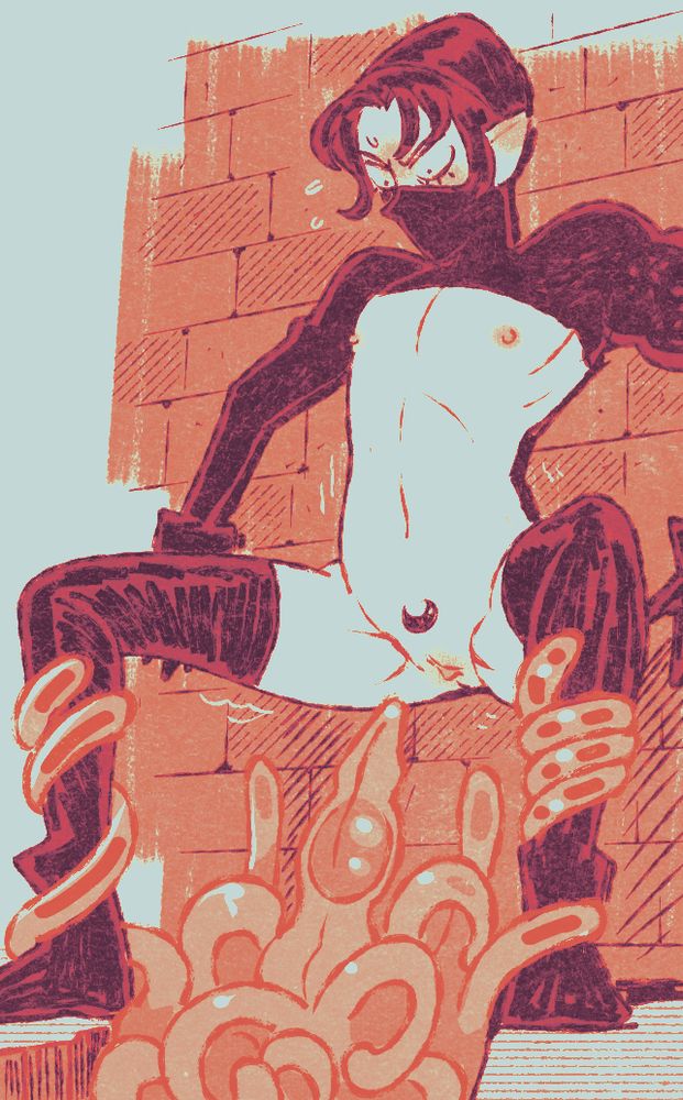 chique the fuck elf leans against a wall and tries not to get fucked by some tentacles coming up out of a crack between their feet