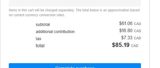 Image showing a bandcamp cart total