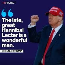Donald Trump wearing a red maga hat and pumping his fist overlaid with text reading 