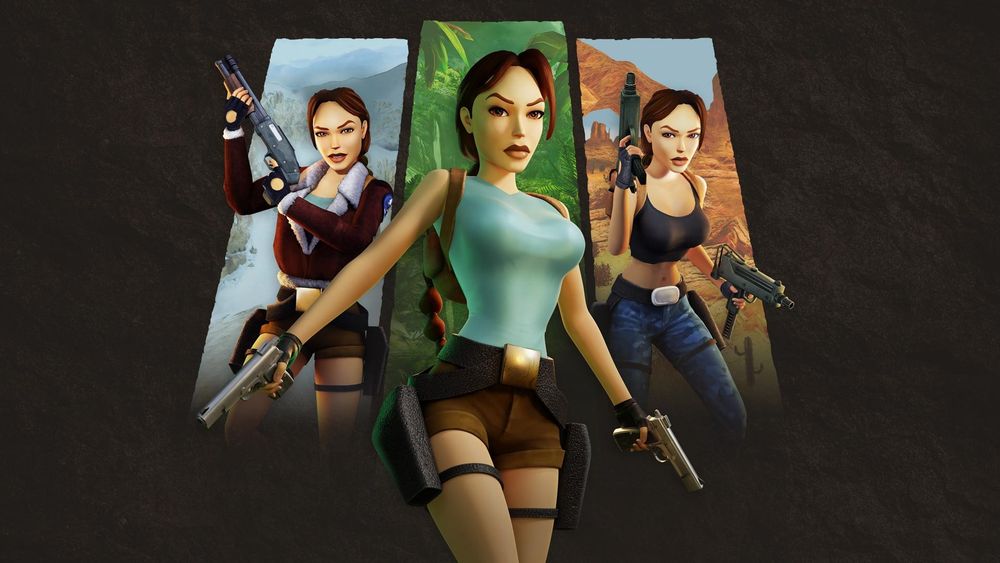 Trois portraits stylisés de Lara Croft, l'héroïne de Tomb Raider, disposés côte à côte sur fond noir. À gauche, elle porte une veste bordeaux et un pantalon beige, tenant des pistons jumeaux dans un environnement enneigé montagneux. Au centre, elle arbore un débardeur turquoise et un short kaki avec des sangles aux cuisses, tenant une arme dans une jungle luxuriante. À droite, elle porte un haut noir et un pantalon bleu foncé, armée de pistolets dans un décor désertique rocheux.
Contexte des jeux originaux :
Tomb Raider I-III Remastered compile les trois premiers épisodes emblématiques de la série créée par Core Design et sortie entre 1996-1998. Ces jeux ont révolutionné le genre action-aventure en 3D avec Lara Croft, archéologue britannique intrépide explorant des tombeaux dangereux à travers le monde.
Le premier opus (1996) lance Lara à la recherche du Scion d'Atlantis dans des environnements variés (Pérou, Grèce, Égypte). Le deuxième (1997) l'emmène en Chine et à Venise sur les traces du Poignard de Xian. Le troisième (1998) explore les origines de Lara en Inde et dans le Pacifique Sud autour des artefacts d'Ora Dagger.
Ces titres fondateurs ont défini les codes du genre : plateformes acrobatiques, énigmes environnementales, combats contre créatures mythiques et mercenaires, le tout dans des décors somptueux inspirés de mythologies anciennes. La version remasterisée modernise les graphismes tout en préservant le gameplay authentique qui a fait le succès de la franchise.