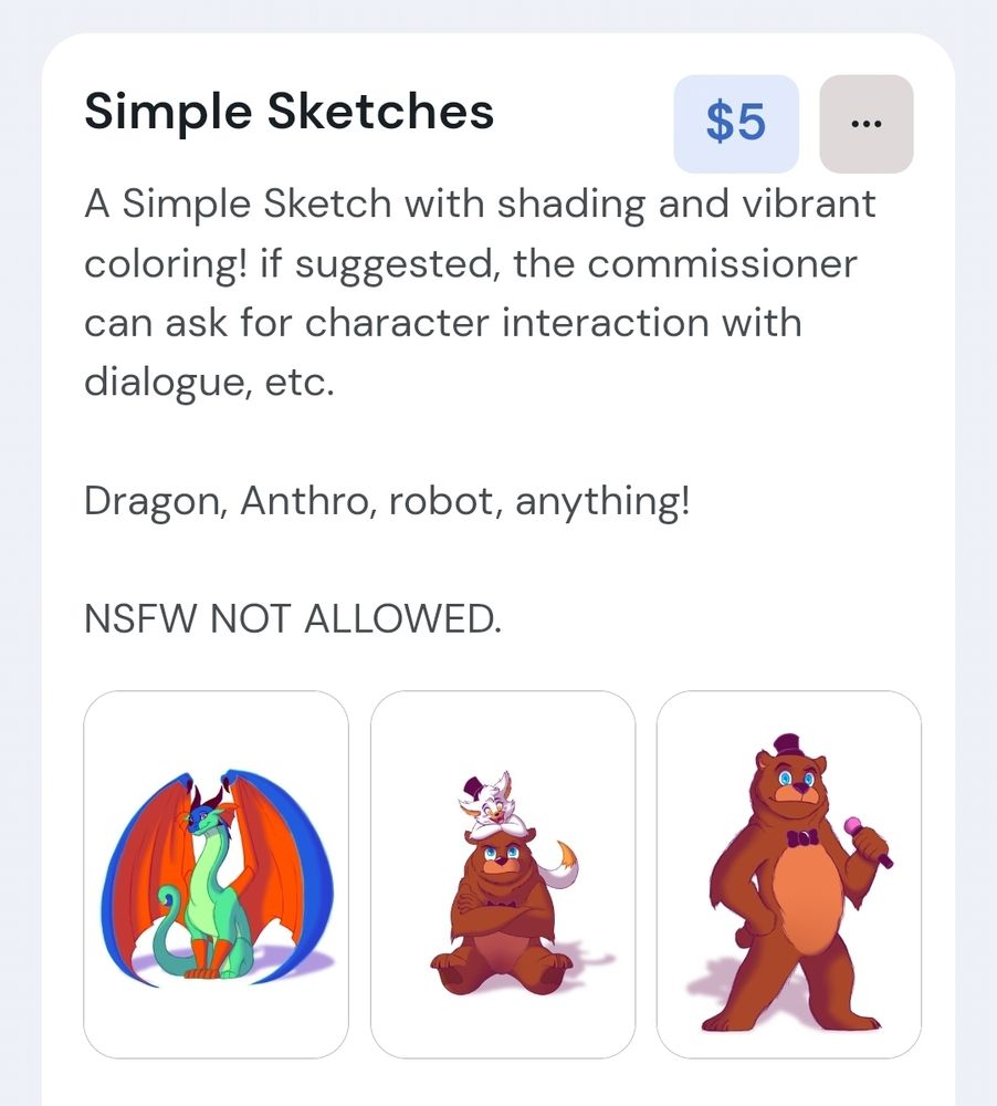 Image of my Kofi page of the new commission prices.