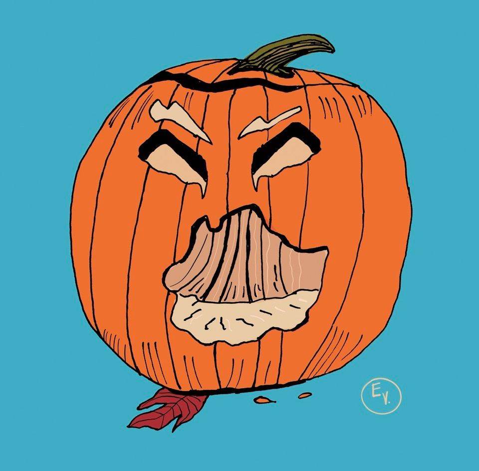 An illustration of a rotting jack-o-lantern by Evan Johnston.