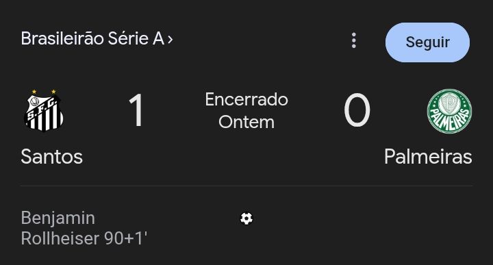Foto do placar do jogo do palmeiras X Santos com 1 a 0 no placar pro Santos 