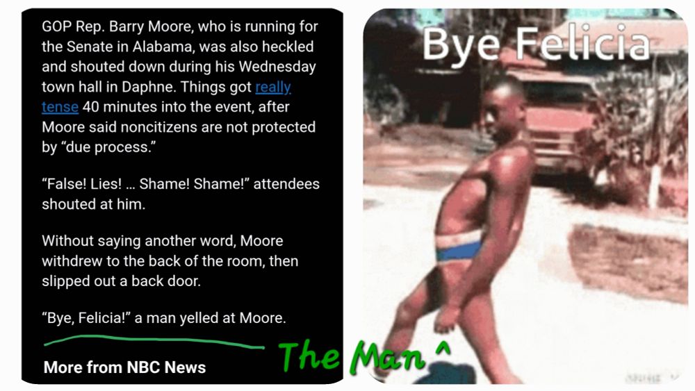 GOP Rep Moore got chased out of his own Townhall in Alabama... As he was sneaking out the back door, a man shouted out 