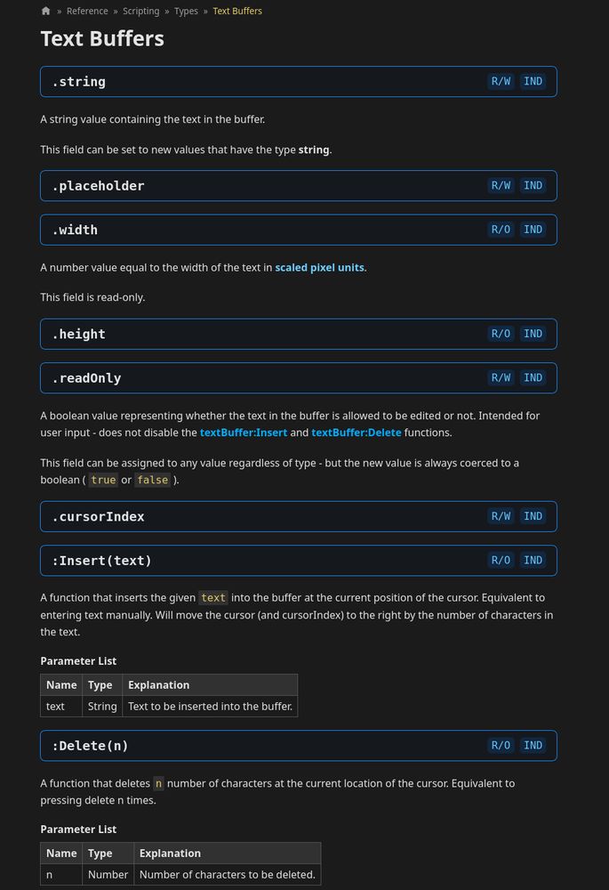 Documentation for the scripting interface of text buffers in Monospace Engine