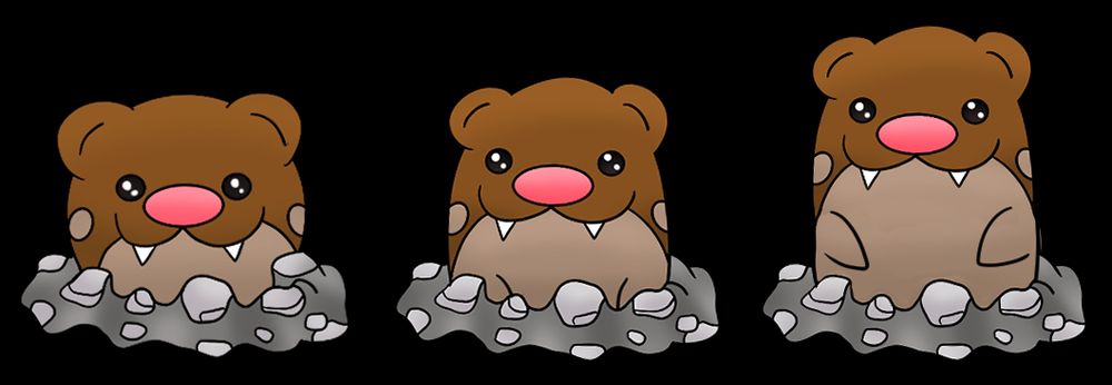 A Pokemon fusion of Spheal and Diglett rises slowly from the ground, revealing flippers and an adorable tummy.