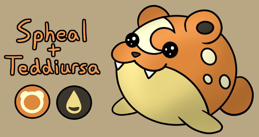A Pokemon fusion of Spheal and Teddiursa.