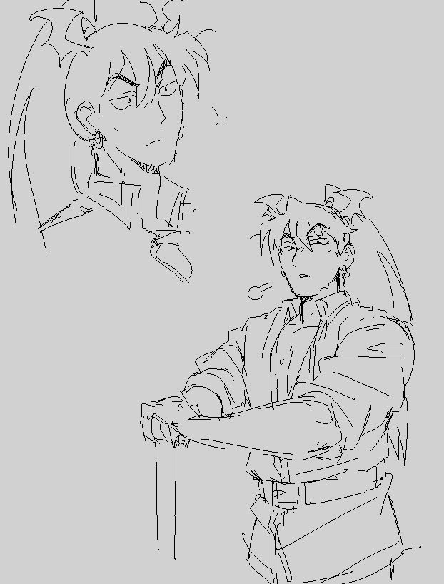 2 sketches of radon (fields of mistria). one is a simple headshot, the other is medium shot of radon in his summer outfit looking tired and sweating from doing farmwork or something. enjoy