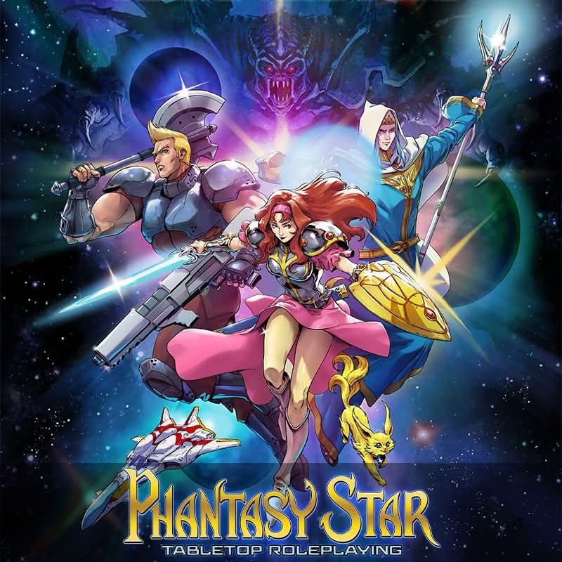 Multiple fantasy and sci-fi anime-style characters on a starry background.