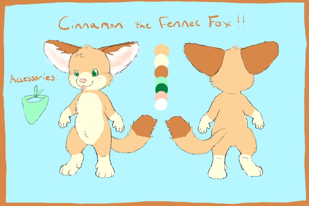 a small anthropomorphic fennec fox reference sheet