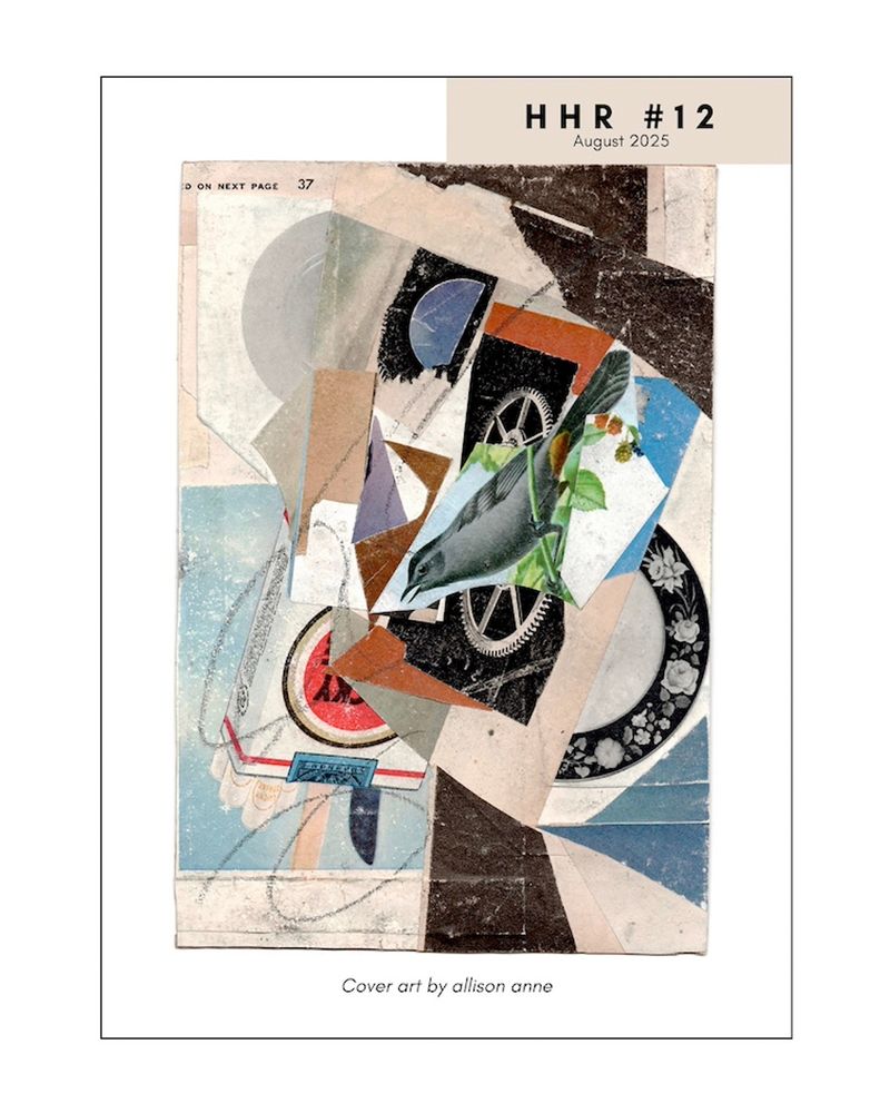 cover of Harpy Hybrid Review #12 with an abstract collage by allison anne