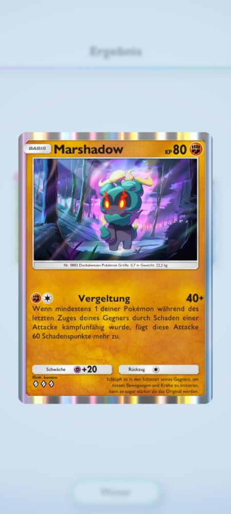 Pokemon karte "marshadow" aus dem Handygames tcg

