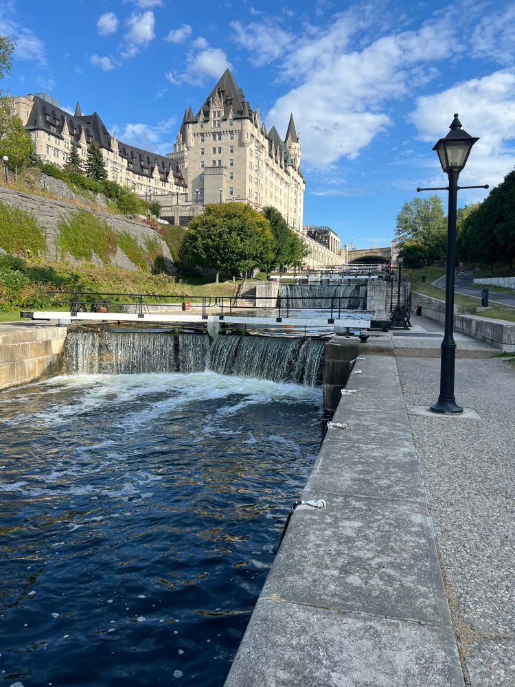 Sunny afternoon in by the Ottawa Locks with the Chateau Laurier above in the distance.