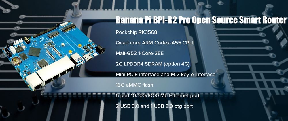 Banana Pi BPI-R2 Pro Opensource Router board with Rockchip RK3568, 5x RJ45 and HDMI out support.
https://www.banana-pi.org/en/bananapi-router/57.html
#bananapi #IoT #Router #HDMI #network #Rockchip #RK3568 